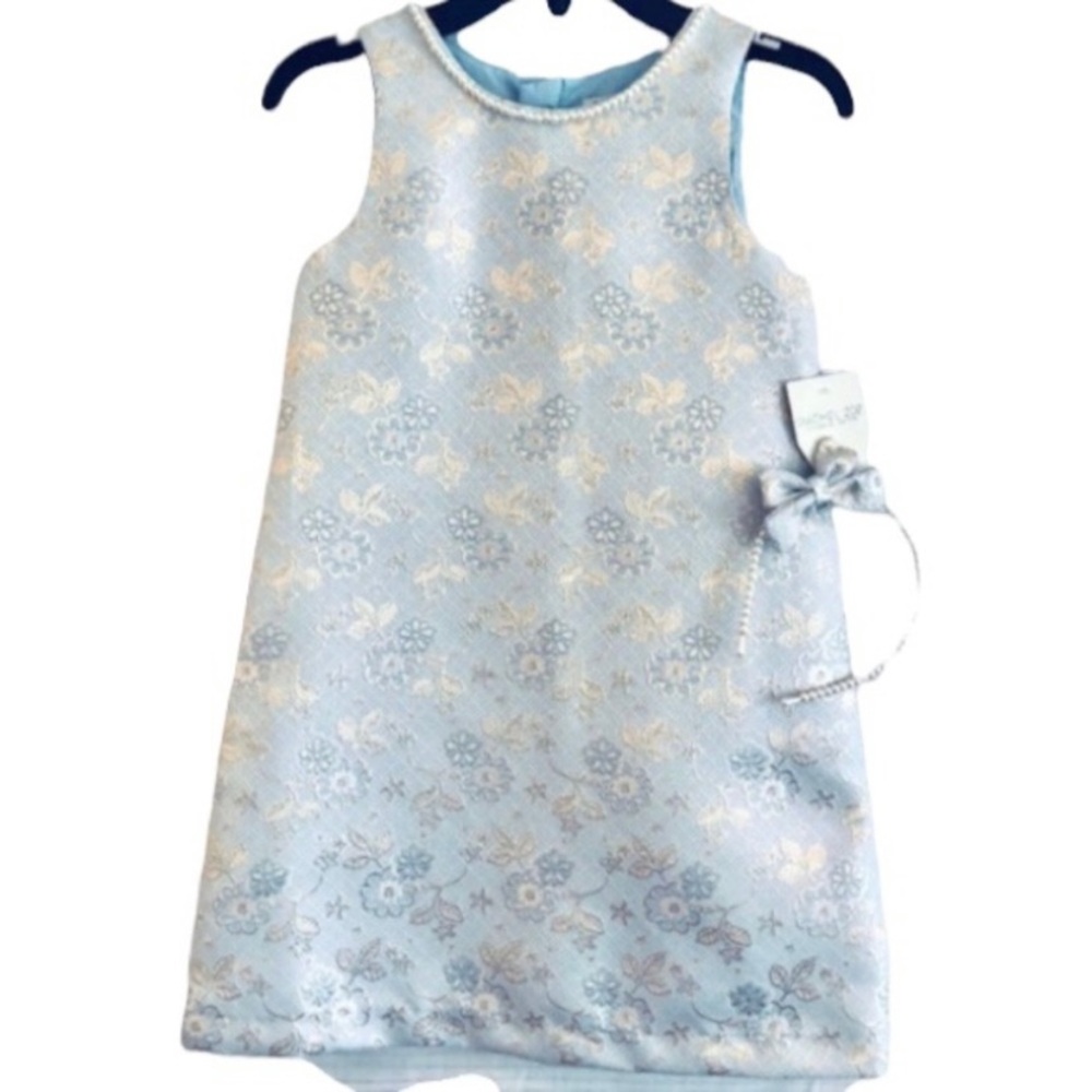 Rachel Zoe Ice Blue and Metallic Brocade Sheath Dress with Matching Headband